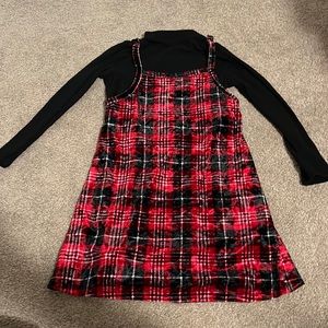 Mock Neck Velvet Plaid Dress, Girls size 7